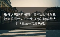 很多人忽略的细节：蜜桃网站推荐机制到底看什么？一个指标就能解释大半（最后一句最关键）